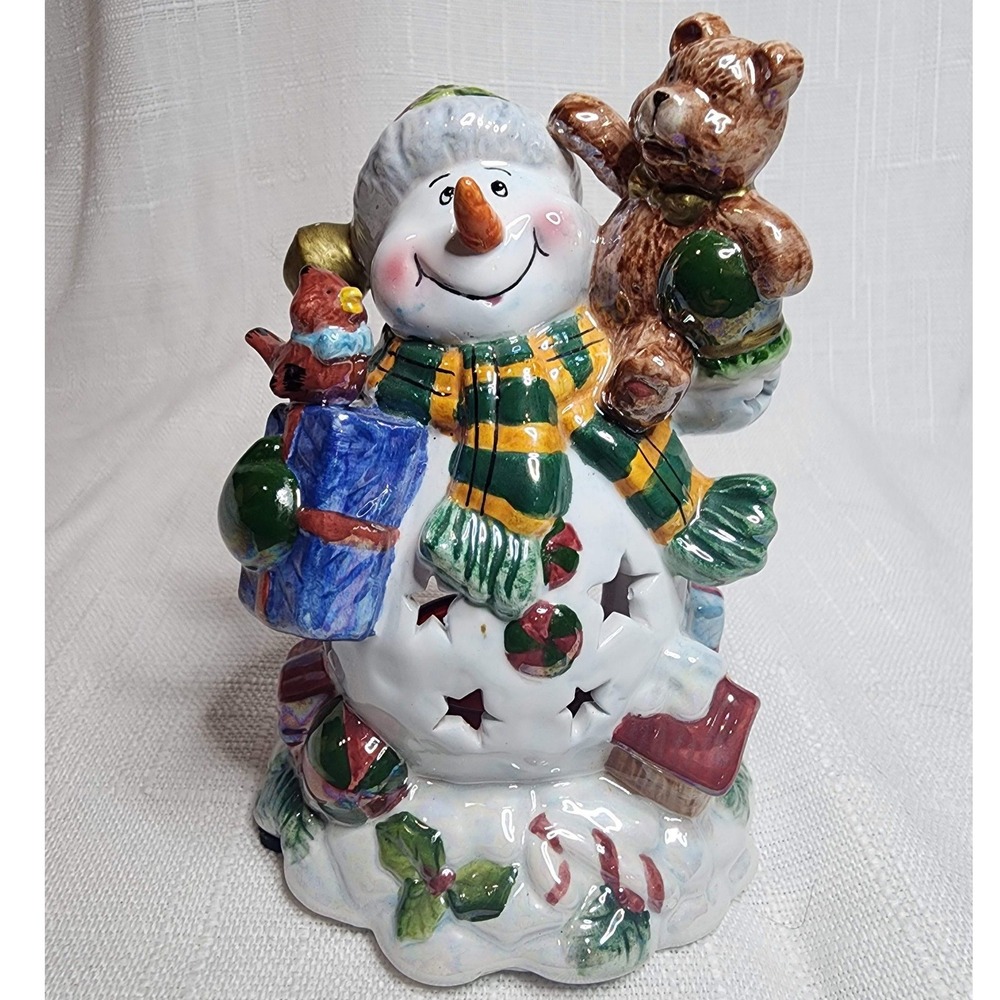 Dalton Ceramic Snowman Tea Light Holder Christmas Decor Bear Cardinal Star Cut